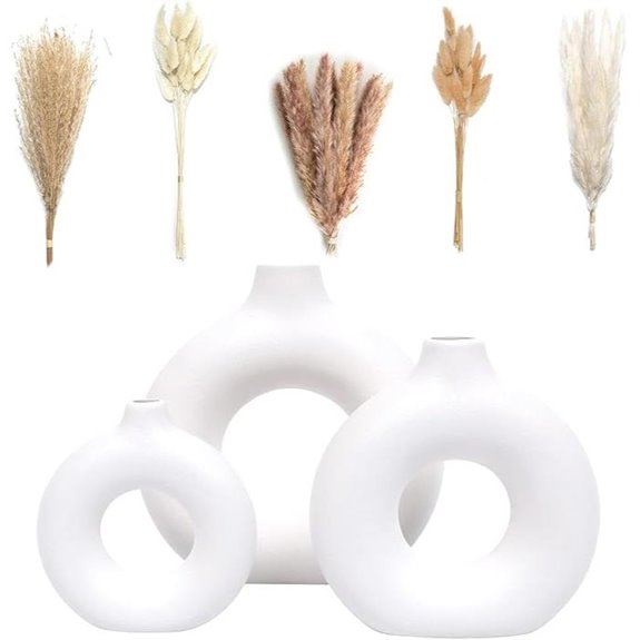 Velova 3 White Ceramic Vases with Pampas Grass Decor