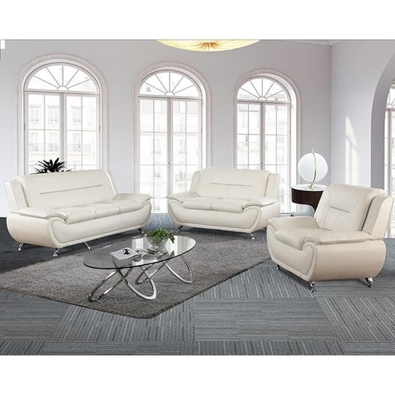 Living Room Furniture Set: White Leather Sofa & Loveseat