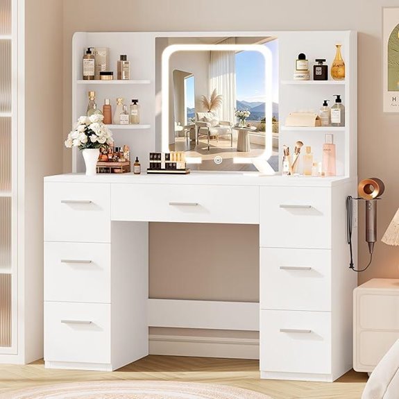 Large White Makeup Vanity Desk with LED Mirror