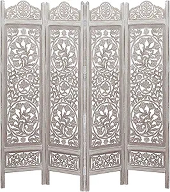 Kamal White Wash 4-Panel Wooden Room Divider