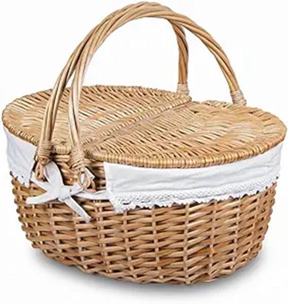 Wicker Picnic Basket with Lid and Handle