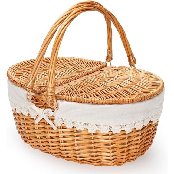 Wicker Picnic Basket with Removable Liner and Lid