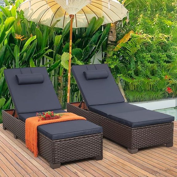 Outdoor Wicker Chaise Lounge Set with Cushions
