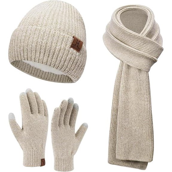 Winter Knit Beanie Hat & Gloves Set for Women