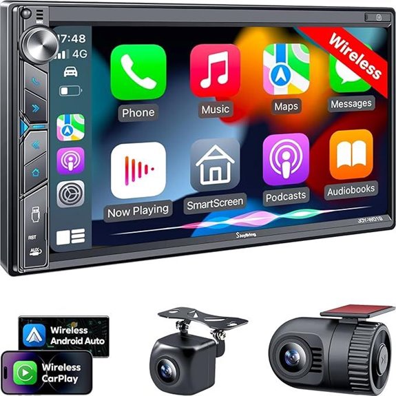 SJoyBring Wireless Double Din Car Stereo with Dash Cam