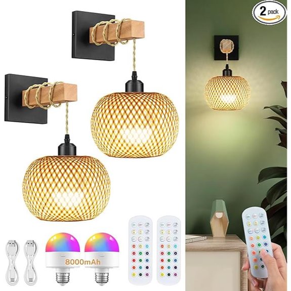 Battery Operated Rattan Wall Sconce Set with Remote