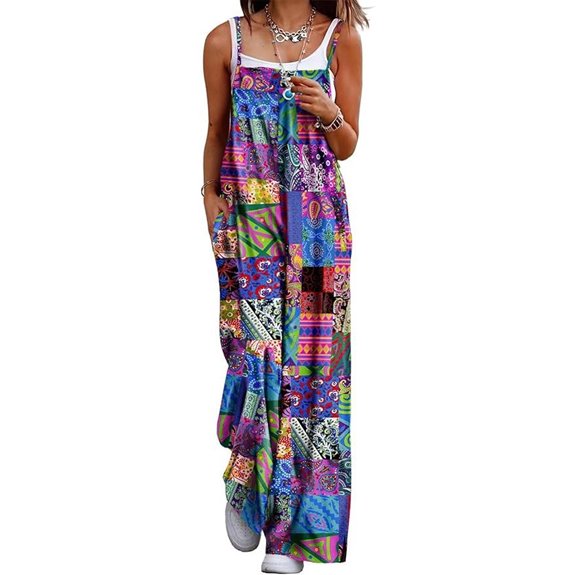 YESNO Women's Boho Floral Wide Leg Jumpsuit