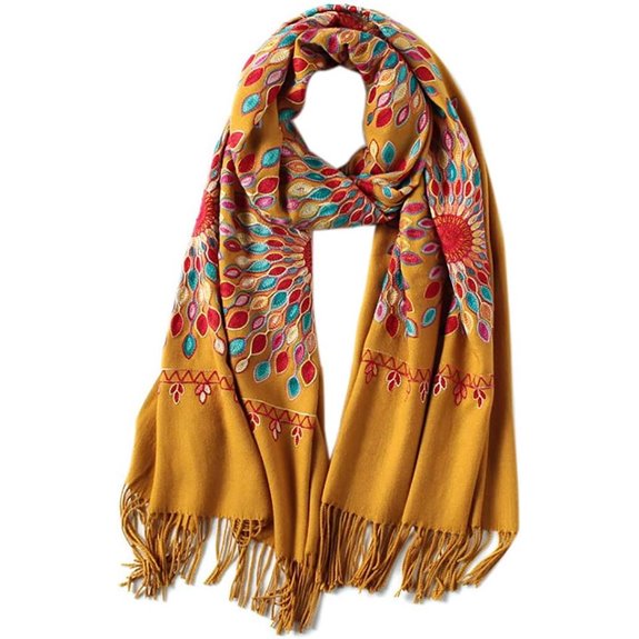 Urban CoCo Women's Embroidered Oversize Tassel Shawl Scarf Wraps for Women