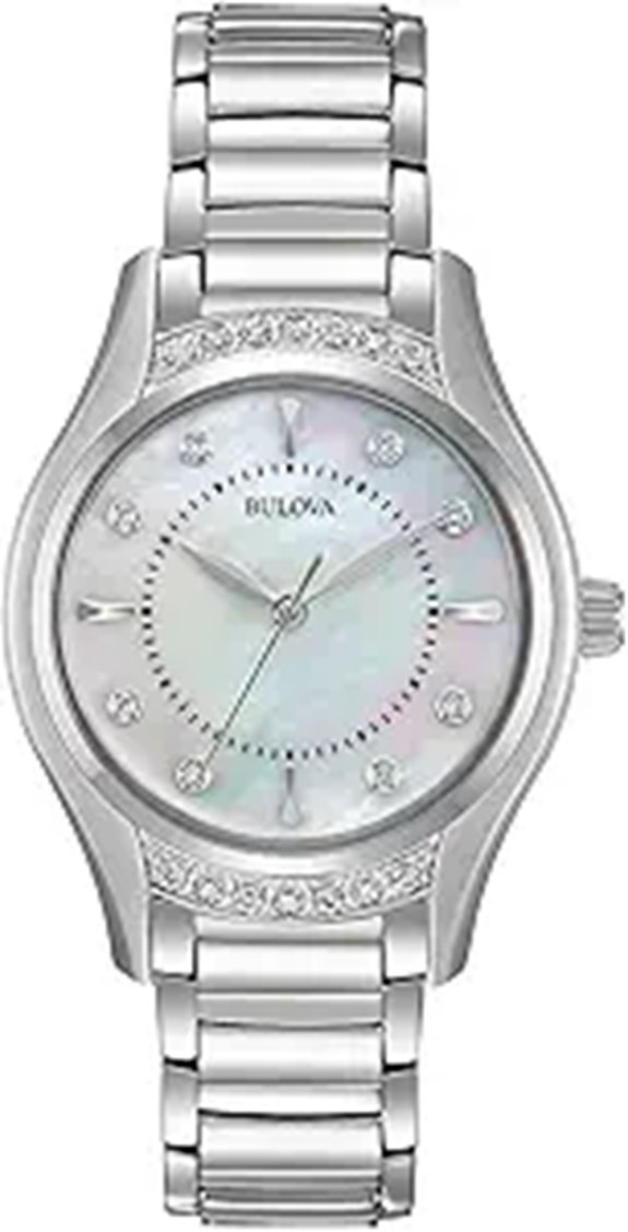 Bulova Ladies' Diamond Quartz Steel Watch with Mother-of-Pearl