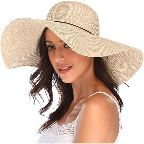 Lanzom Women's Wide Brim Foldable Straw Sun Hat
