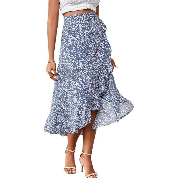 LYANER Women's Boho Floral Wrap Midi Skirt