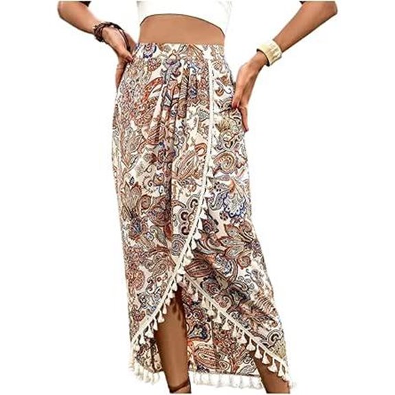 Verdusa Women's Paisley Wrap Fringe Boho Skirt