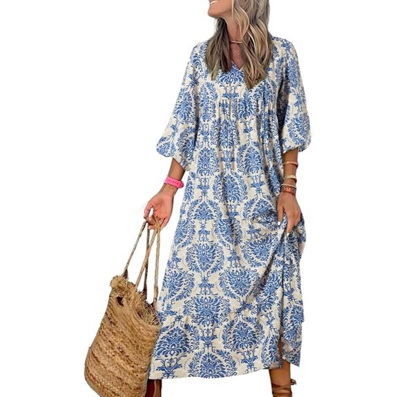 Dokotoo Women's Boho Maxi Dress with Puff Sleeves