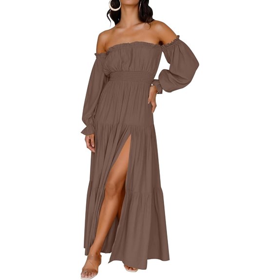 ZESICA Women's Boho Off-Shoulder Maxi Dress