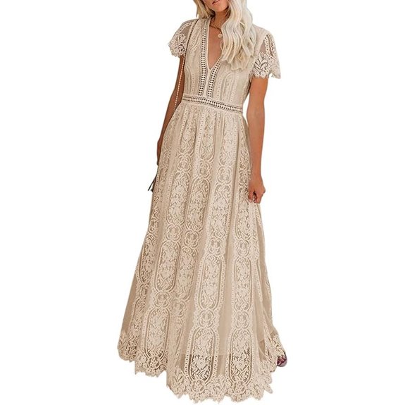 MEROKEETY Women's Floral Lace V-Neck Maxi Dress