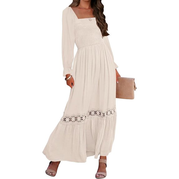 ZESICA Women's Boho Square Neck Maxi Dress
