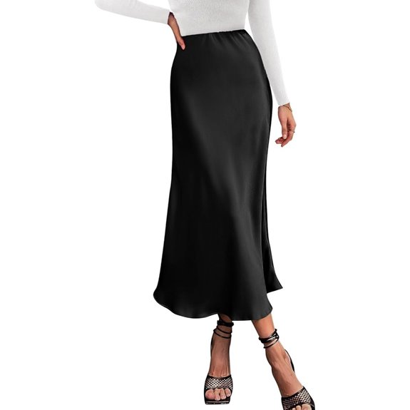BTFBM Women's Satin High Waist Midi Skirt