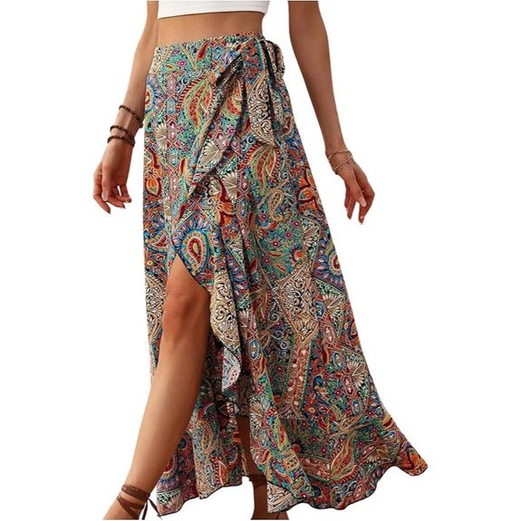 Verdusa Women's Asymmetrical Floral Wrap Maxi Skirt