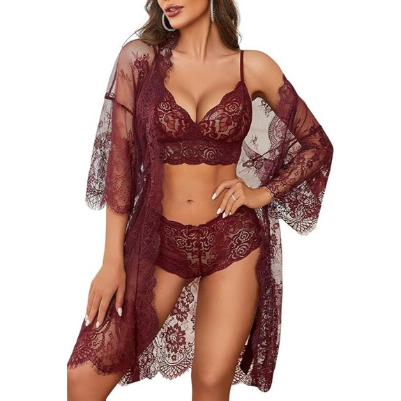 Avidlove Women's Lace Lingerie Set with Kimono Robe