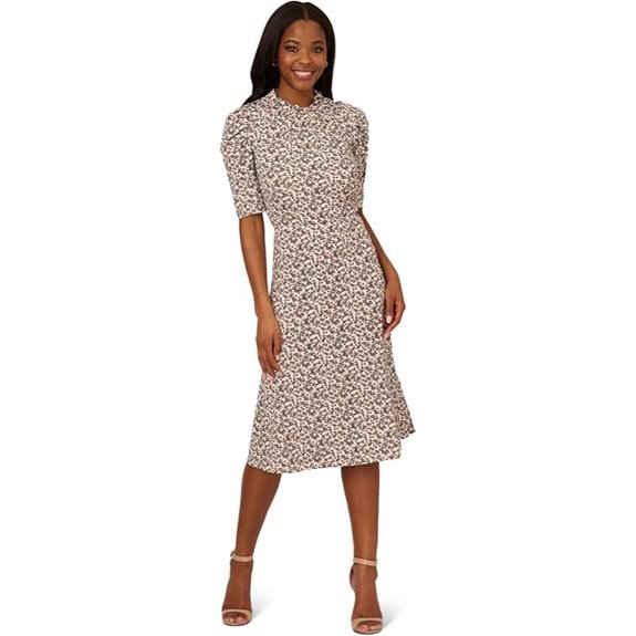 Adrianna Papell Womens Ruffle Neck Short Sleeve Dress