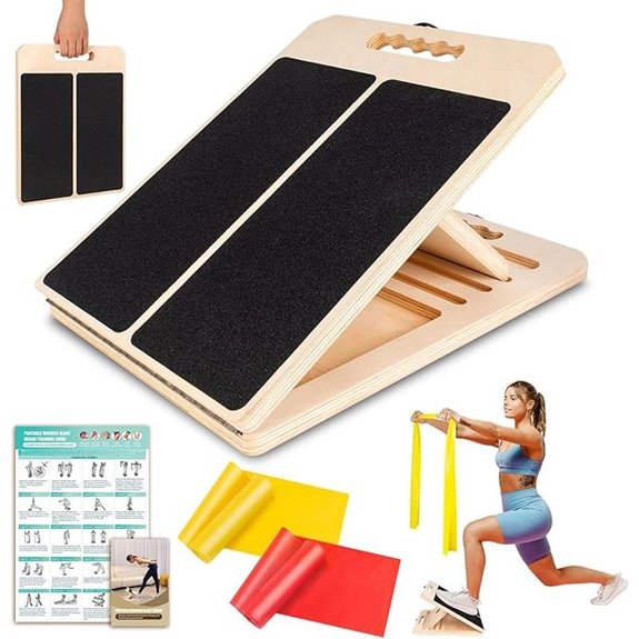 Wooden Adjustable Calf Stretch Board with Resistance Bands