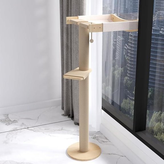 Large Wooden Cat Window Perch with Scratching Post