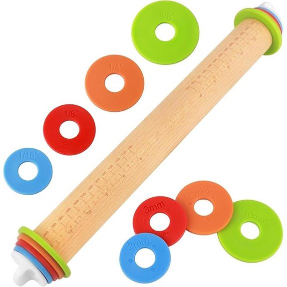 Wooden Rolling Pin with Thickness Rings