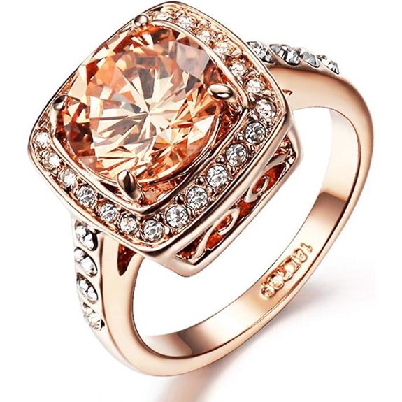 Yellow Shinning Cubic Zirconia Topaz Rings For Women 18K Rose Gold Plated
