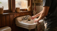 A Basically All-Wood Paneled '70S Bathroom Got An Americana Folk Makeover