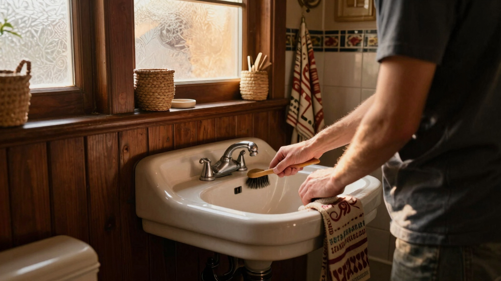 A Basically All-Wood Paneled '70S Bathroom Got An Americana Folk Makeover