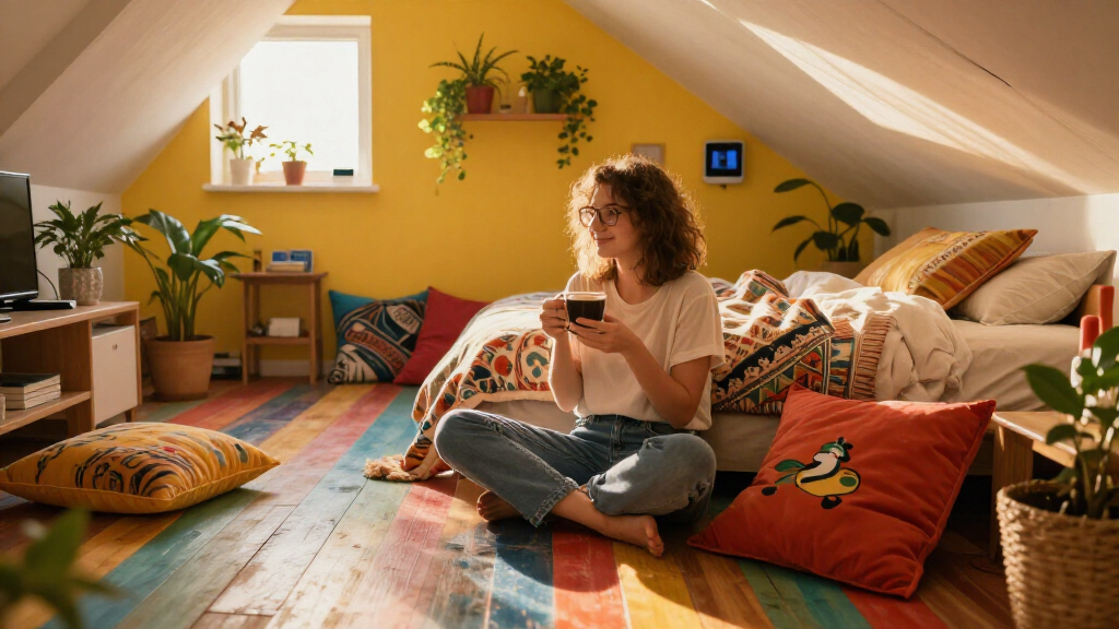 A Plain Attic Bedroom Is Now A “Little Jewel Box” After A Colorful Redo